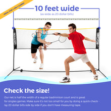 10 Ft Mini-Size Portable Net Set - for Badminton, Pickleball, Tennis, Kids Volleyball, even Soccer